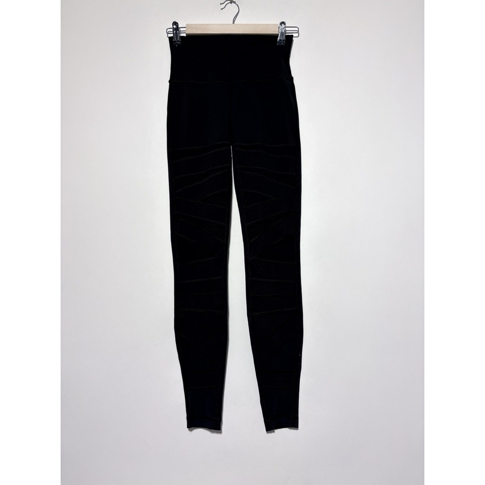 Lululemon Pants Womens 4 Black Mesh Panel Moto High Rise Leggings Yoga Athletic - Picture 1 of 6